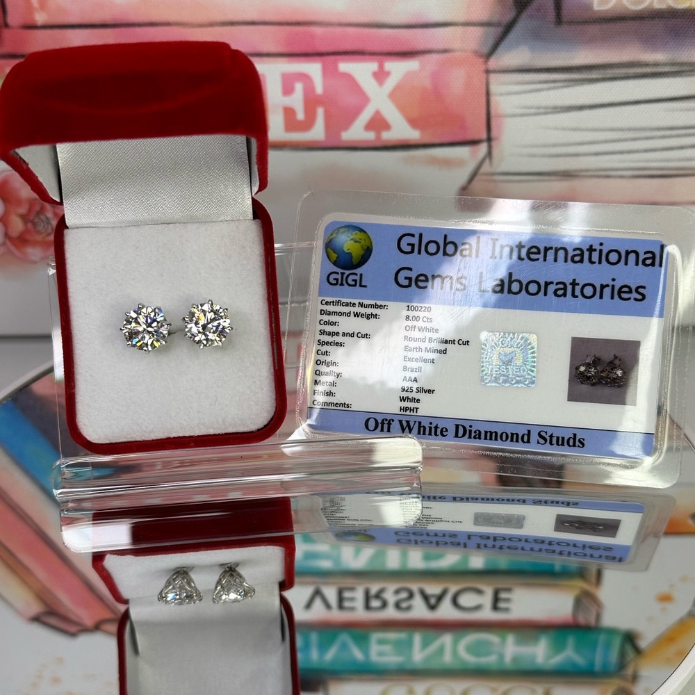 8ct ROUND BRILLIANT CUT DIAMOND EARRINGS - Picture 3 of 5